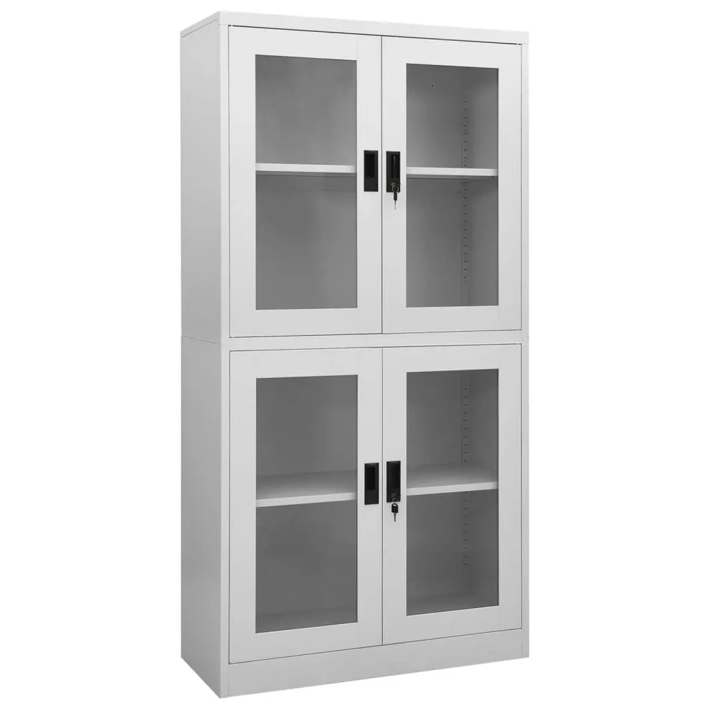 HOMMIE Büroschrank,Eleganter Design, Hellgrau 90x40x180 cm Stahl und Gehärtetes Glas - 77080